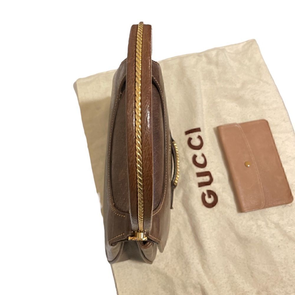 GUCCI Vintage Circa 60’s Brown Leather & Gold Braided Top Handle Purse - Picture 8 of 15